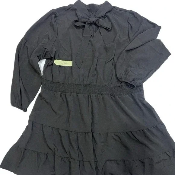 NINE EIGHT NEW YORK Sz 3X Black Mock Neck, Peasant, Tiered Women's Dress - Picture 4 of 8